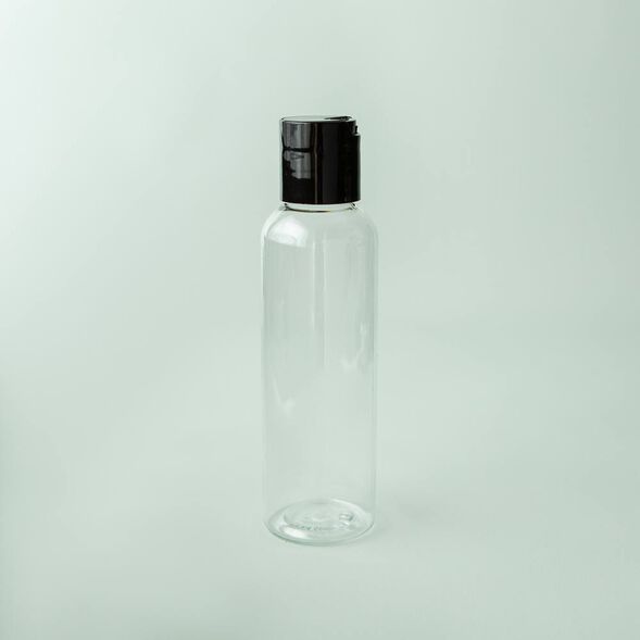 4 oz Clear Cosmo Bottle with Black Disc Cap