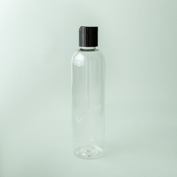 8 oz Clear Cosmo Bottle with Black Disc Cap
