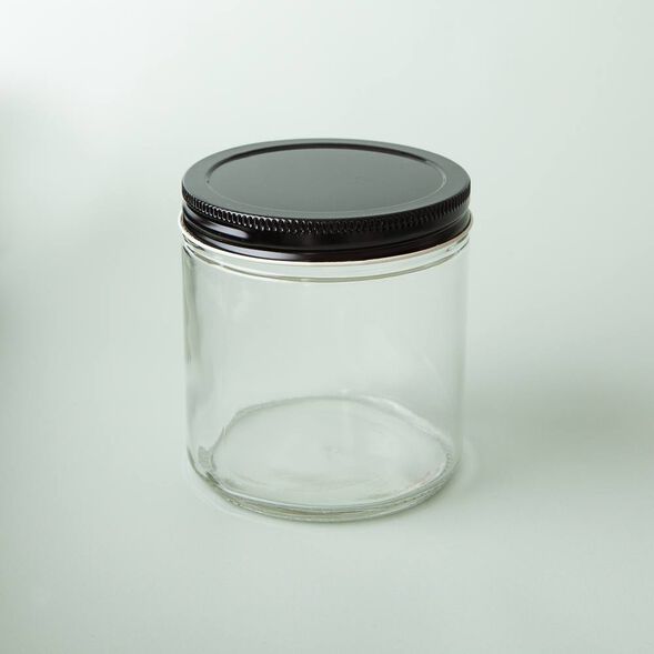 16 oz Clear Glass Jar with Black Lid