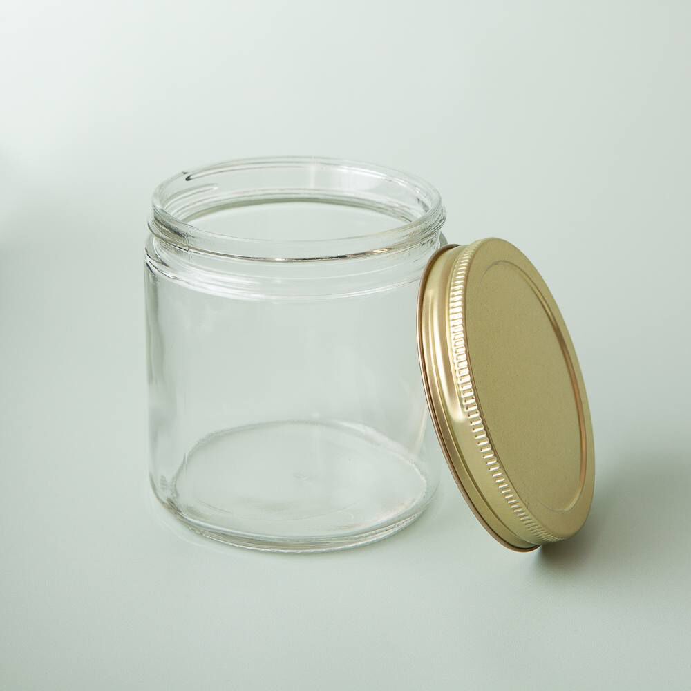 16 oz Eco Mason Glass Jar with Gold Button Lid