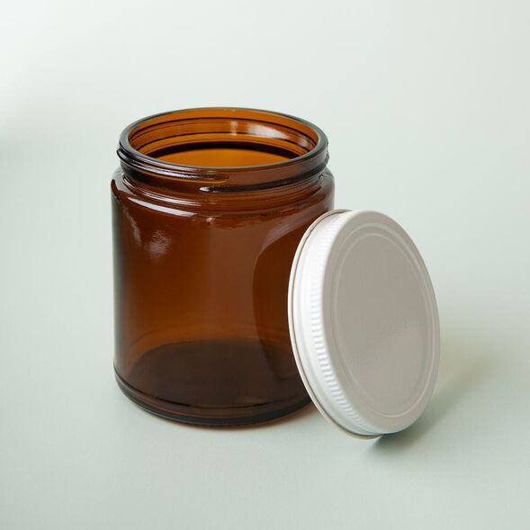 9 oz Amber Glass Jar with White Lid