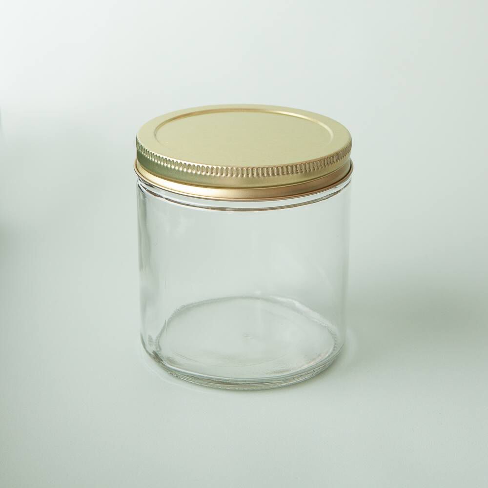 12 oz Clear Tall Glass Jar with Gold Lid