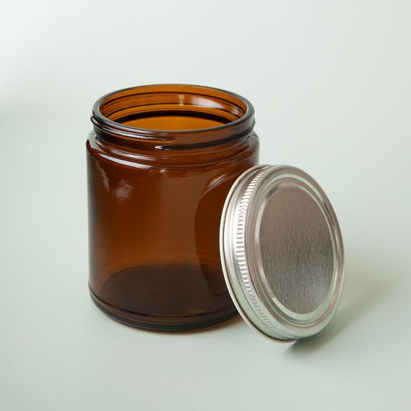 9 oz Amber Glass Jar with Silver Lid