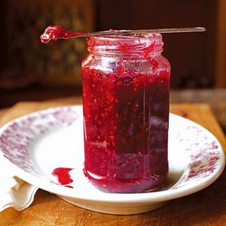 Raspberry jam in a jar