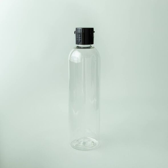 8 oz Clear Cosmo Bottle with Black Flip Cap