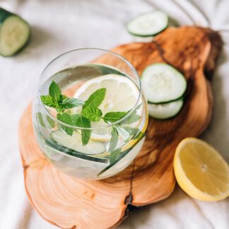 Cucumber and mint in a glass of water