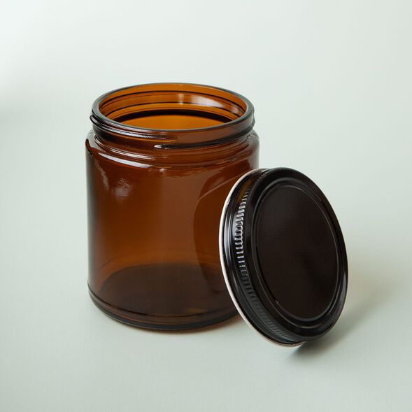 9 oz Amber Glass Jar with Black Lid