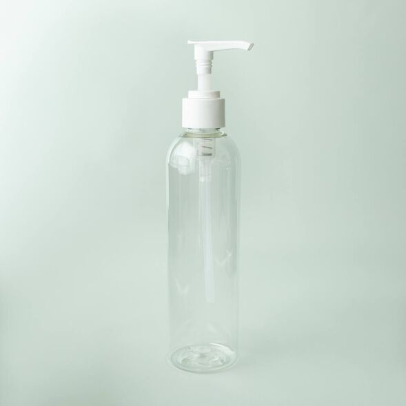 8 oz Clear Cosmo Bottle with White Pump Top