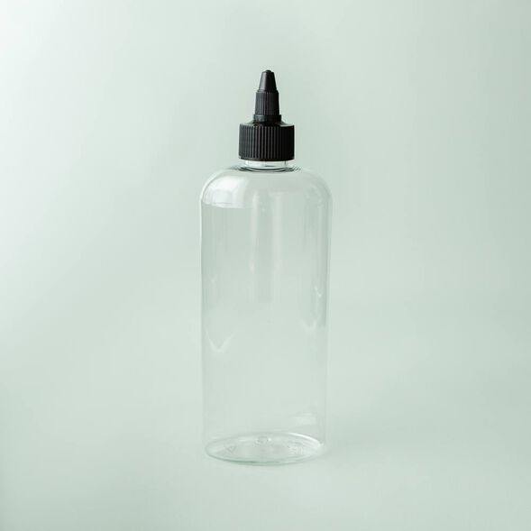 8 oz Clear Oval Bottle with Black Twist Cap