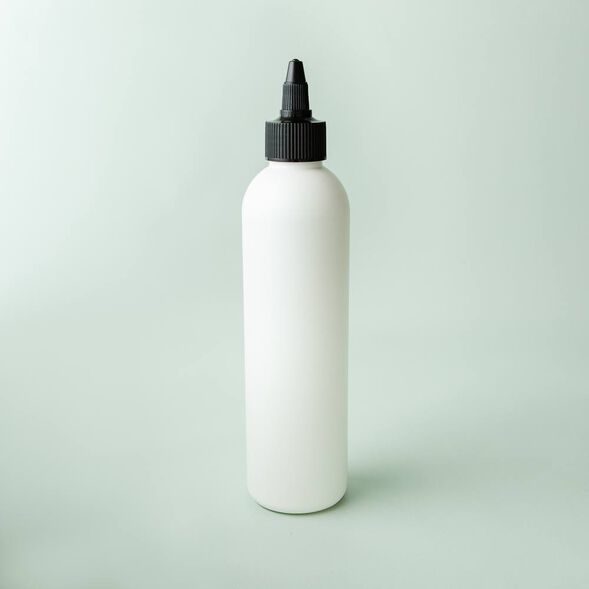 8 oz White Cosmo Bottle with Black Twist Cap