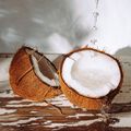 A coconut split in half