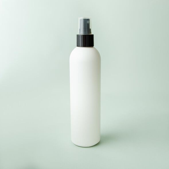 8 oz White Cosmo Bottle with Black Spray Cap