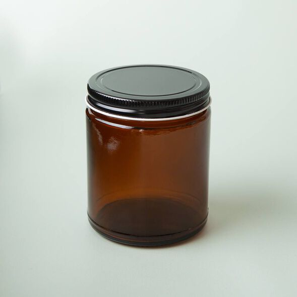 9 oz Amber Glass Jar with Black Lid