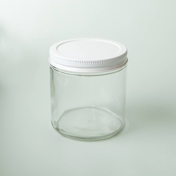 16 oz Clear Glass Jar with White Lid