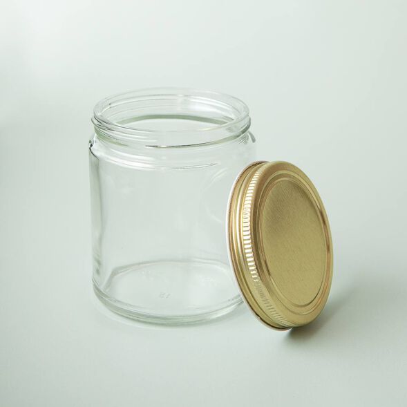 9 oz Clear Glass Jar with Gold Lid