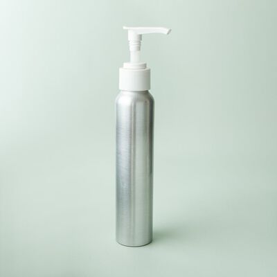 4 oz Brushed Aluminum Bottle with White Pump Top