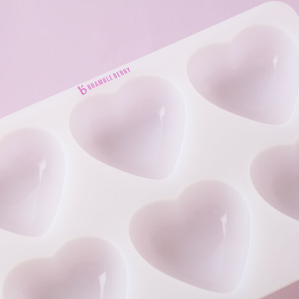 Close up of a 6 Cavity Heart Silicone Mold for Soap Making