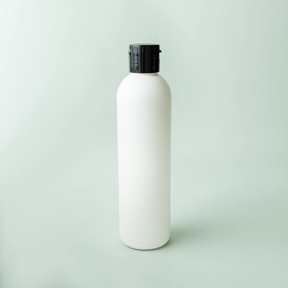 8 oz White Cosmo Bottle with Black Flip Cap
