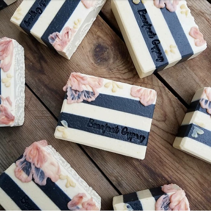 floral and stripes soap by milkmade soap co.