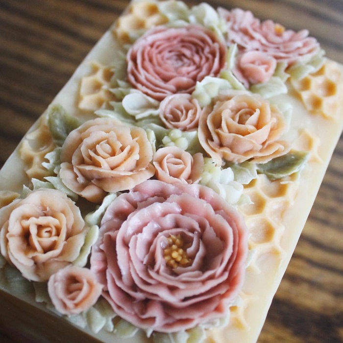 Piped floral soap Piped floral soap