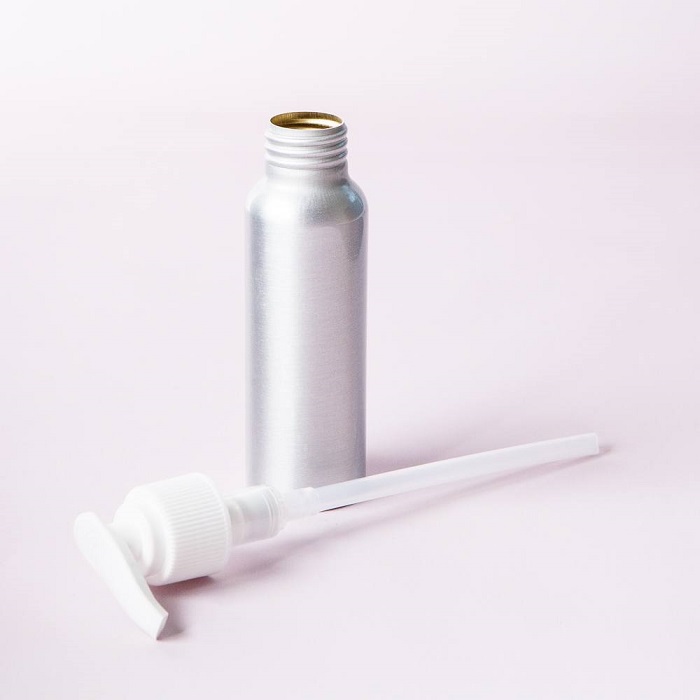 Brushed aluminum finish pump top bottle Brushed aluminum finish pump top bottle