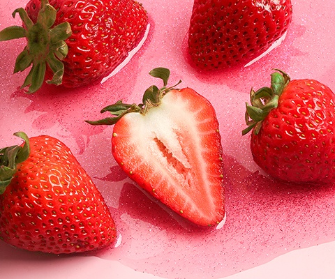 strawberries with pink glitter