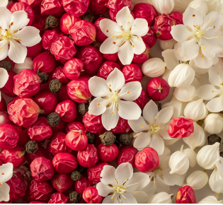 Pink peppers and white flowers