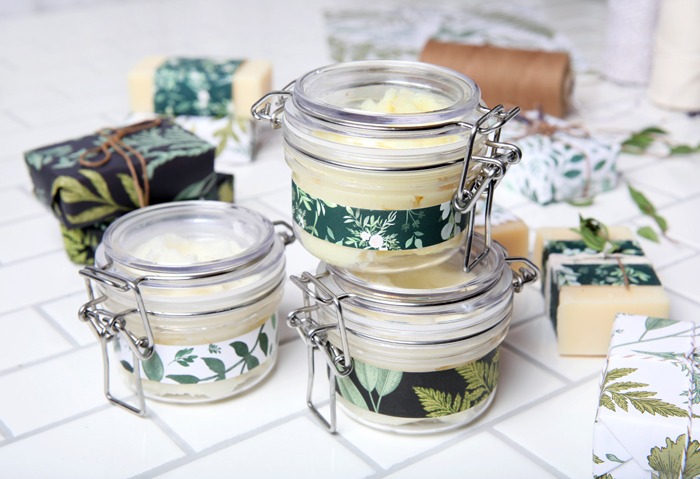 jars with botanical wrapping | Bramble Berry