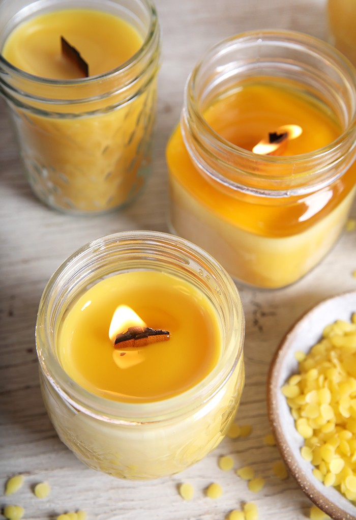 DIY beeswax candles in Mason jars