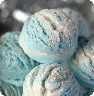 blue and white scooped bath bombs