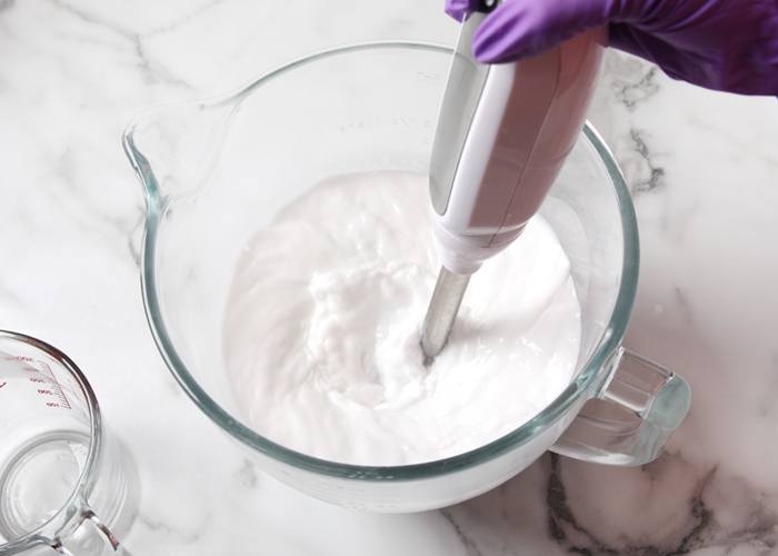 emulsifying oil and water to create lotion