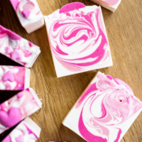 pink and white swirled soap bars